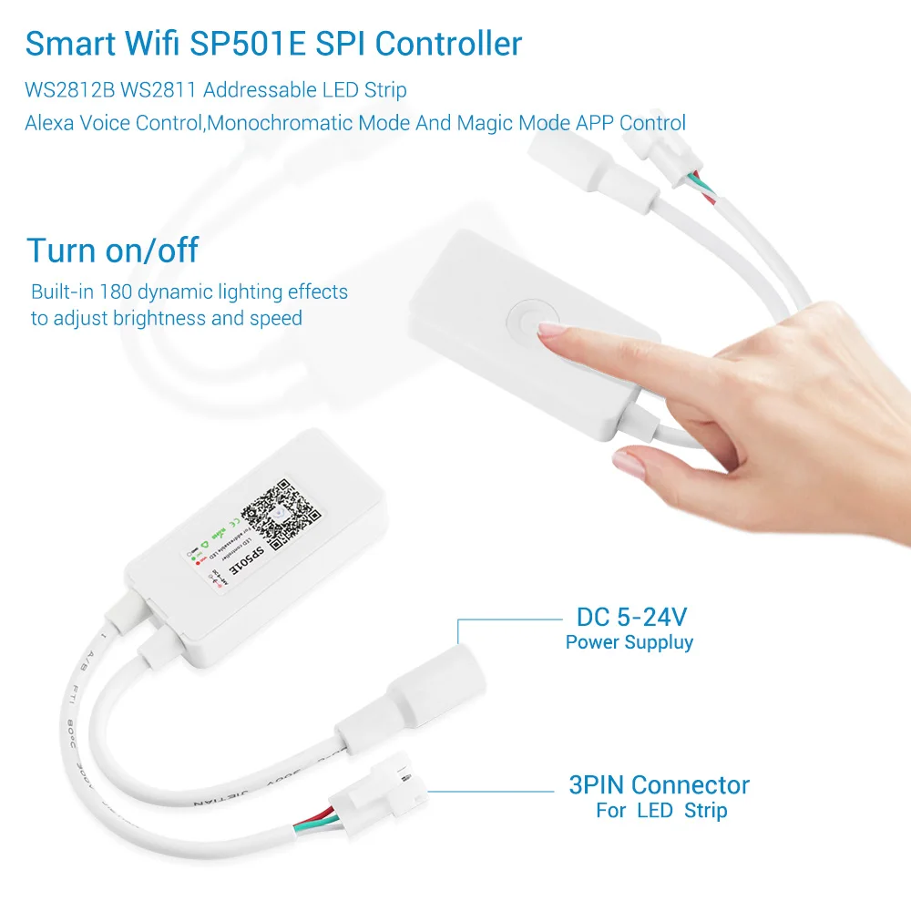 DC5-24V SP501E Wi-Fi светодиодный Управление Для ws2812b адресуемых RGB полосы светильник