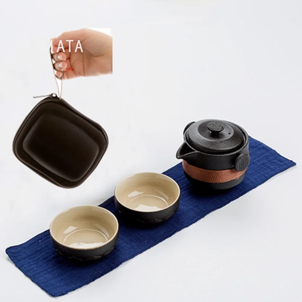 

Black ceramic teapot with 2 cups of tea set portable travel office tea set ceramic teapot kettle, ceramic tea set,travel tea set