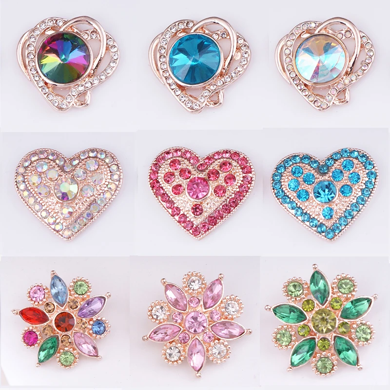 XH9368 кристалл любовь цветок розовое золото 18 мм Металлические кнопки ювелирные