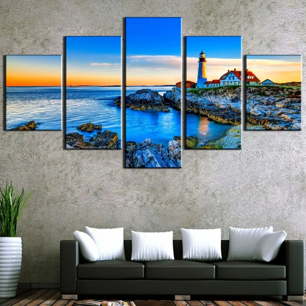 

5 Piece Canvas Art Lighthouse In The Distance Painting Canvas Wall Art Picture Home Decoration Living Room Canvas Painting
