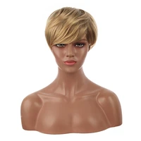 short blonde wig with side bangs pixie synthetic wigs for afro women daily party fake hair wig natural looking