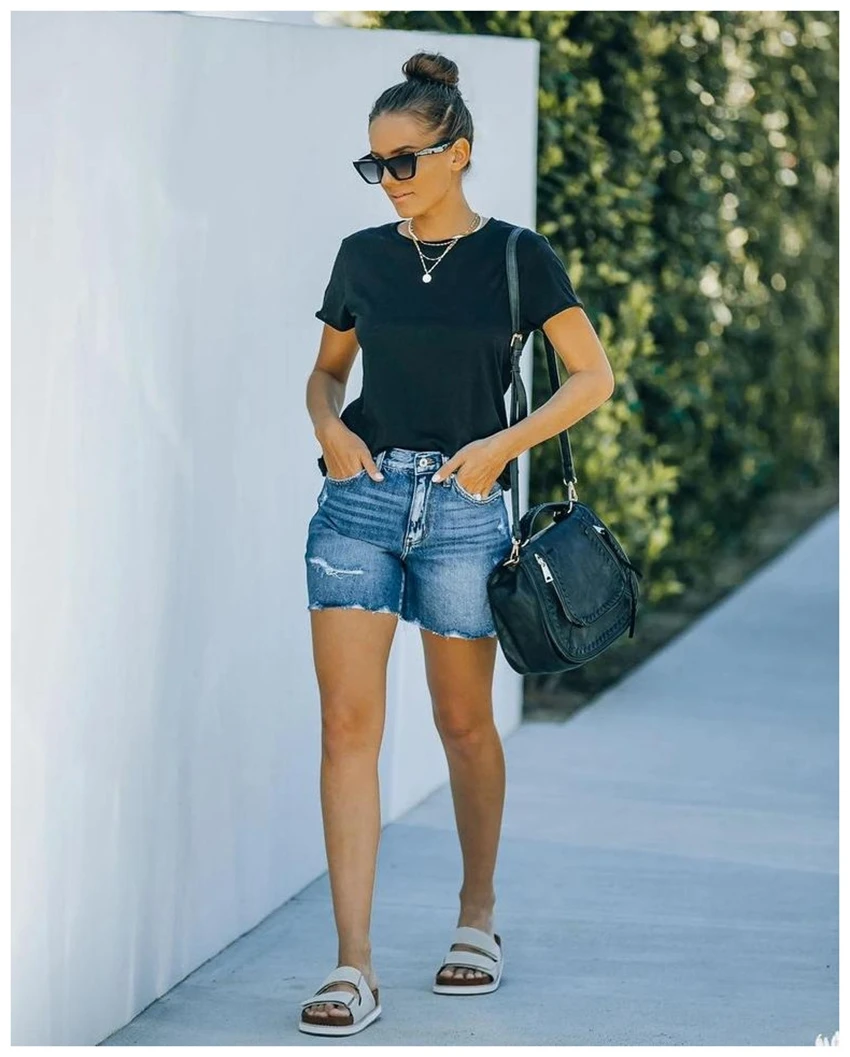 

Women Ripped washed pants high waist Denim Good Sexy short Pant Female Plus Size Wash Hole Denim Stitch Trousers Nightclub 2021