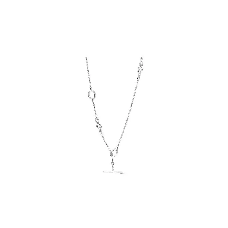 

Fashion Original 925 Sterling Silver Knotted Heart T-Bar Europe Sweater Long Necklace Women Bead Charm Holiday Gifts DIY Jewelry