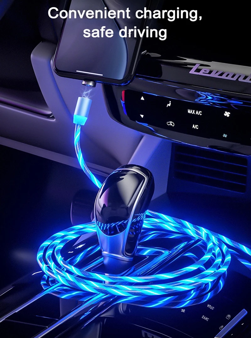 3 IN1 LED Glowing Light Magnetic IOS/Type-C/Micro USB Charger Cable Samsung S8 S9 Plus A50 For Android Huawei P30 LG |