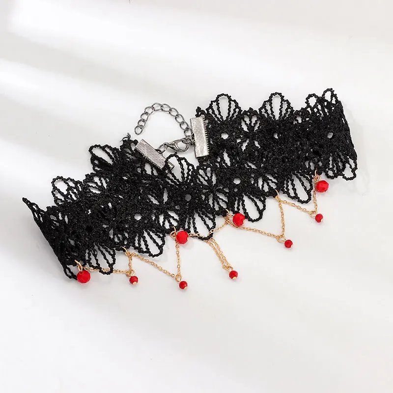 DoreenBeads модное ожерелье чокер Горячая черная и красная кружевная подвеска с