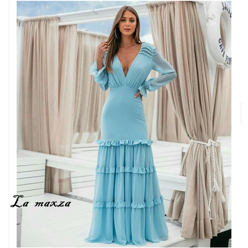 

Женское длинное платье с открытой спиной, с длинным рукавом