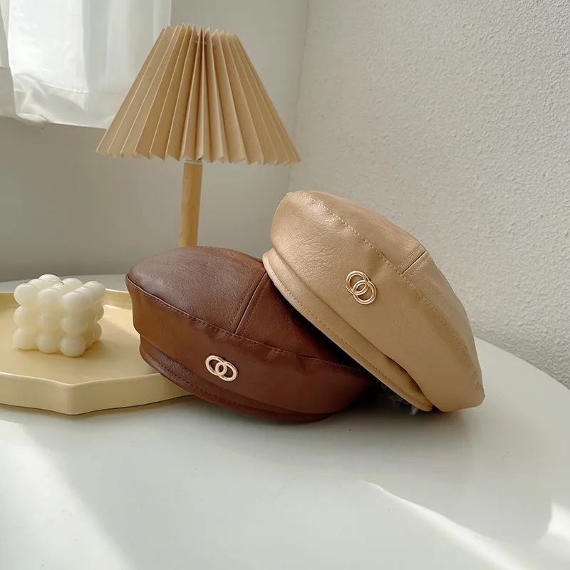 Весенняя осенняя мода Pu кожаная беретка для женщин, всегда актуальная ретро-шапочка в форме октагональной тыквы, женская девочка, повседневная шляпка для шопинга художника.