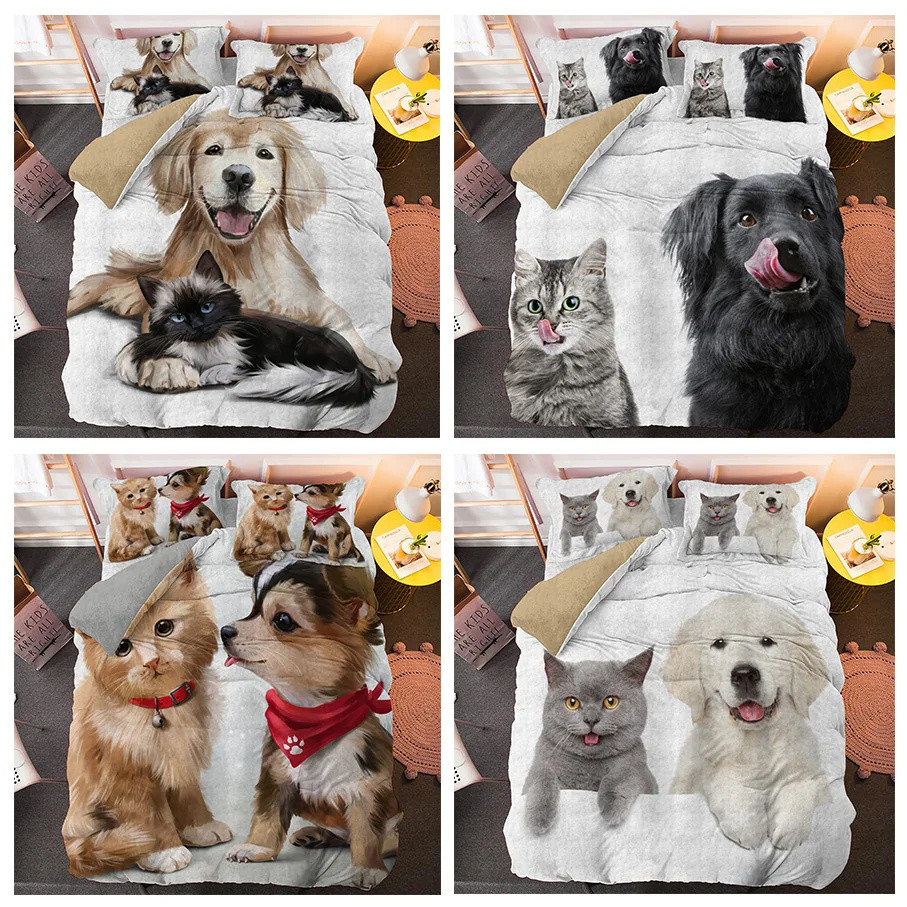 

3D лучшие друзья кошка и собака постельное белье пододеяльник щенок постельные принадлежности набор для детей постельное белье 2/3 шт