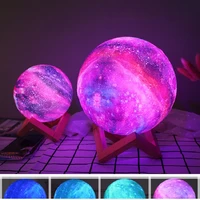 led night light ambient rechargeable 16 color change touch childrens light night 3d print moon lamp for home