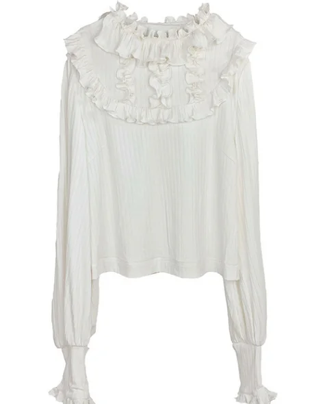 Винтажная трикотажная рубашка с оборками и круглым вырезом для девочек |