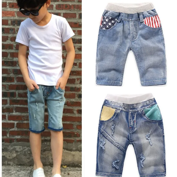 Летняя детская одежда 2021 шорты для мальчиков повседневные синие джинсовые