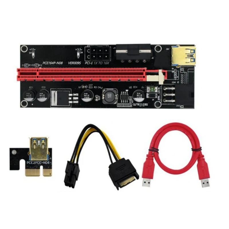 5 шт. 3 в 1 Райзер-карта PCI-E 009S PCIE PCI E Extender USB 0 SATA к 6Pin адаптеру кабель Майнинг Майнер