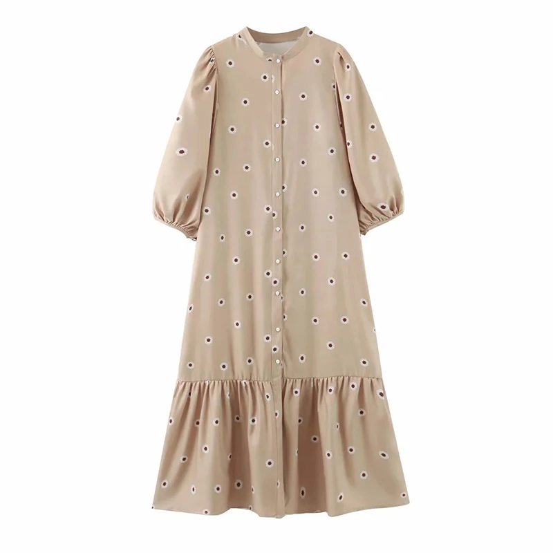 Женское свободное белое платье с принтом Повседневное средней длины круглым