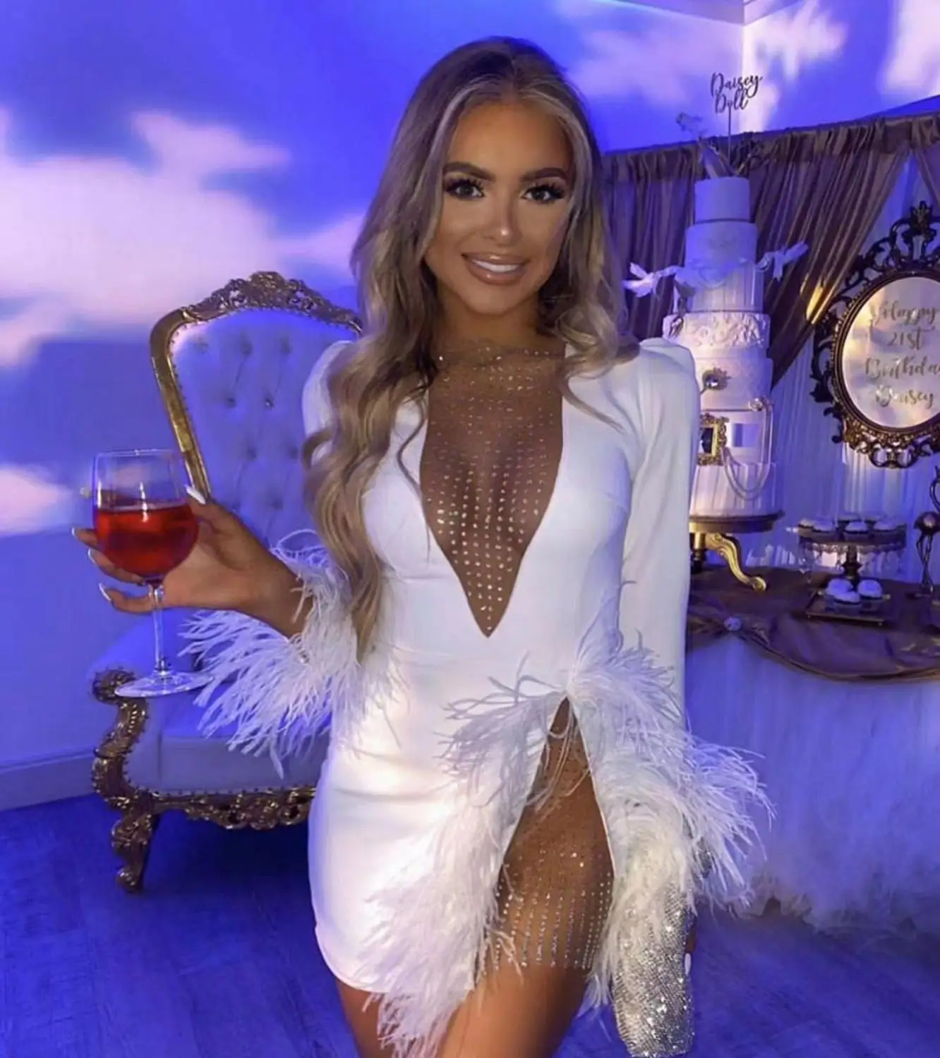 Женское Сетчатое платье из вискозы белое вечернее с длинным рукавом|Женские