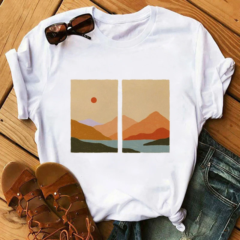 

Art Printed T-shirts Women Summer 2021 Vogue T Shirt Women Casual Graphic Tee Loose O Neck Harajuku Top for women tshirt