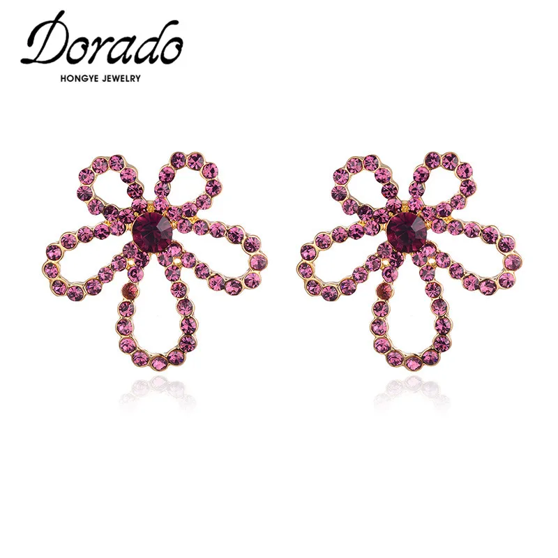 

Dorado Fashion Purple Zircon Hollow Big Flower Stud Earrings For Women Attractive Party Gifts 2021 Brincos Jewelry Hot Sale