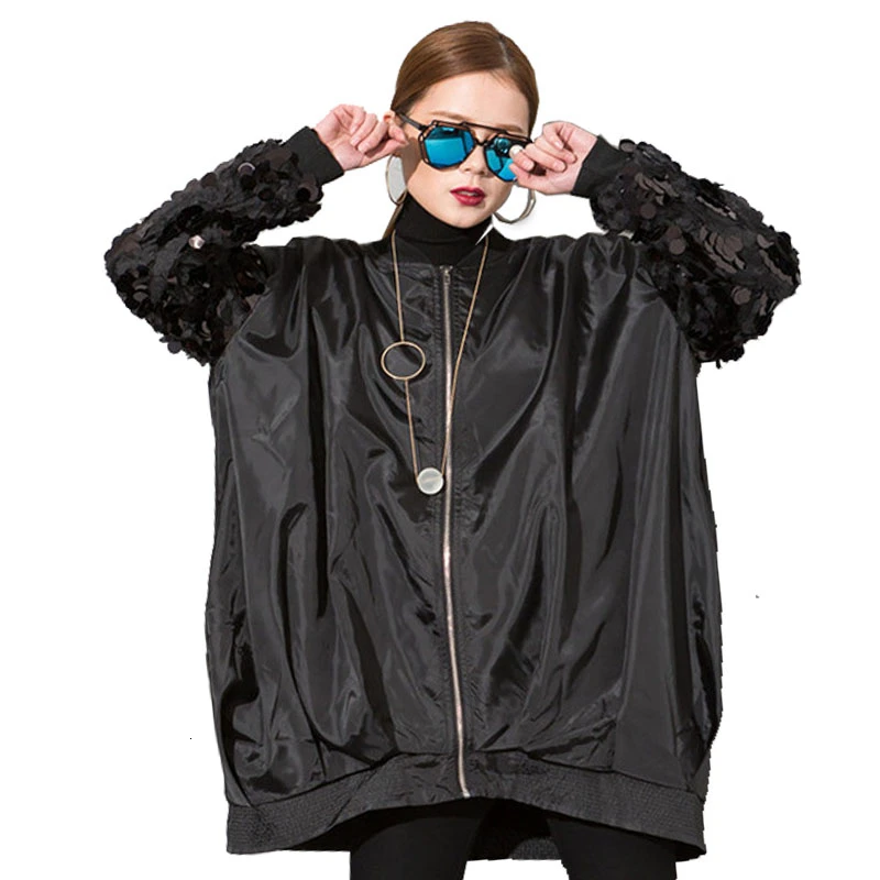 Женская свободная куртка QING MO с воротником-стойкой и рукавами блестками уличная