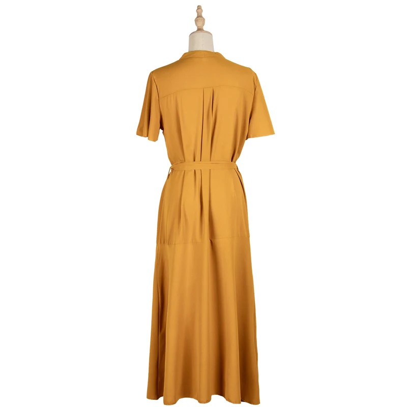 

Spring Dress Women Casual Solid Color V Neck Short Sleeve Elegant Single Breasted Dress for Women Summer Dresses with Sashes