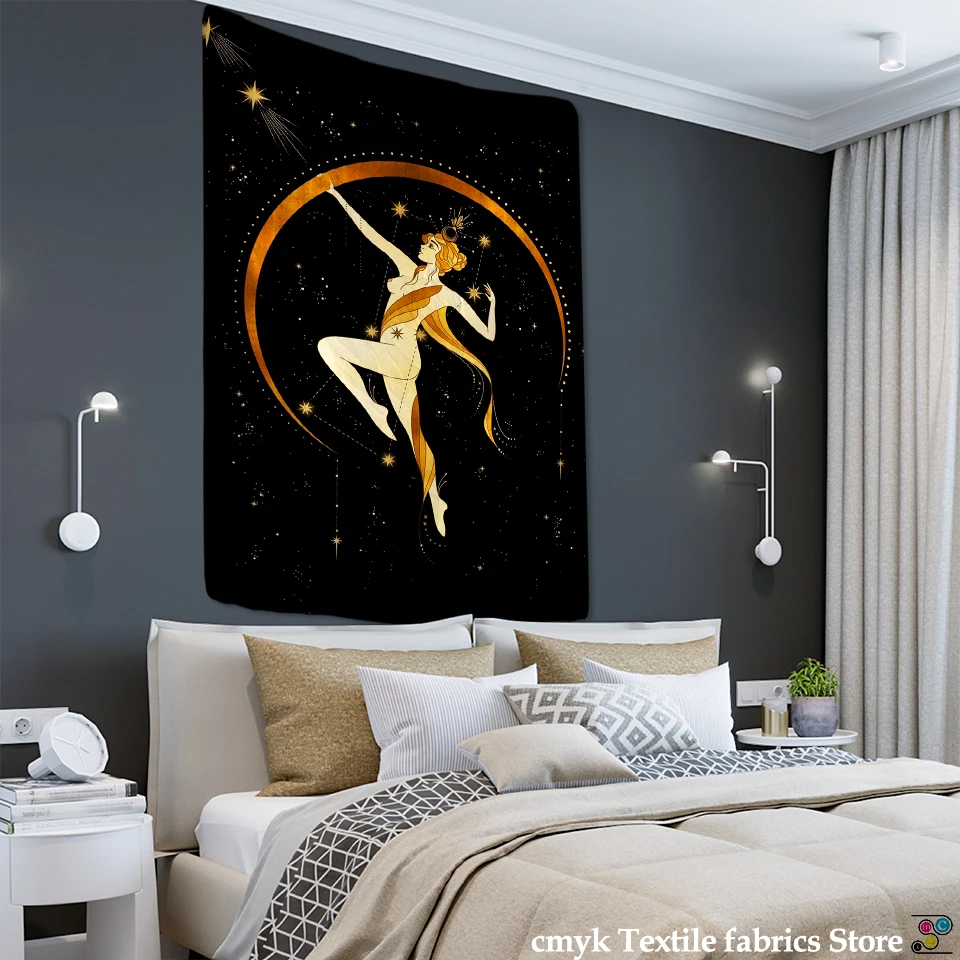 Психоделическая Луна гобелен расшитый звездами на стену в богемном стиле хиппи