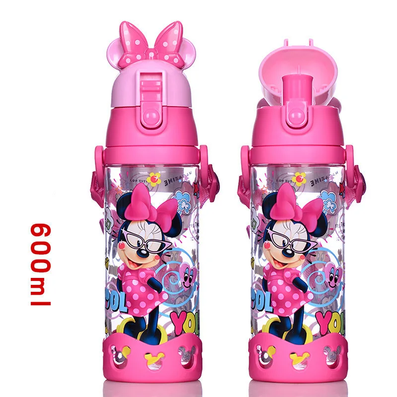 Minnie-600ml Дисней 500 мл 600 мл прямая Питьевая принцесса Винни автомобили пластмассы Тур бутылка для воды дети с веревкой - Цвет: Minnie-600ml
