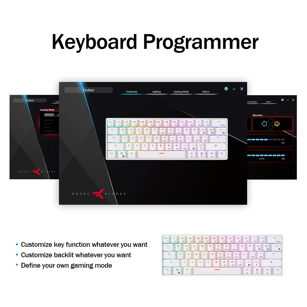 

RK61 Hot Swappable Mechanical Gaming Keyboard Compact 61 Keys Wireless Keyboard Bluetooth Dual-Modes 60%RGB TKL Keyboard