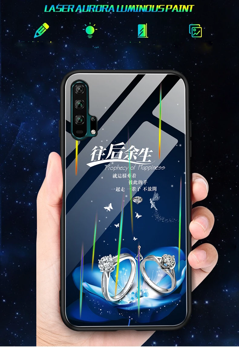 Для huawei P30 Pro P20 Lite Nova 5i 4e 3 3i Коврики 20 20X Honor 20 V20 9X чехол лазерный световой закаленное Стекло светящийся чехол с ночным мотивом