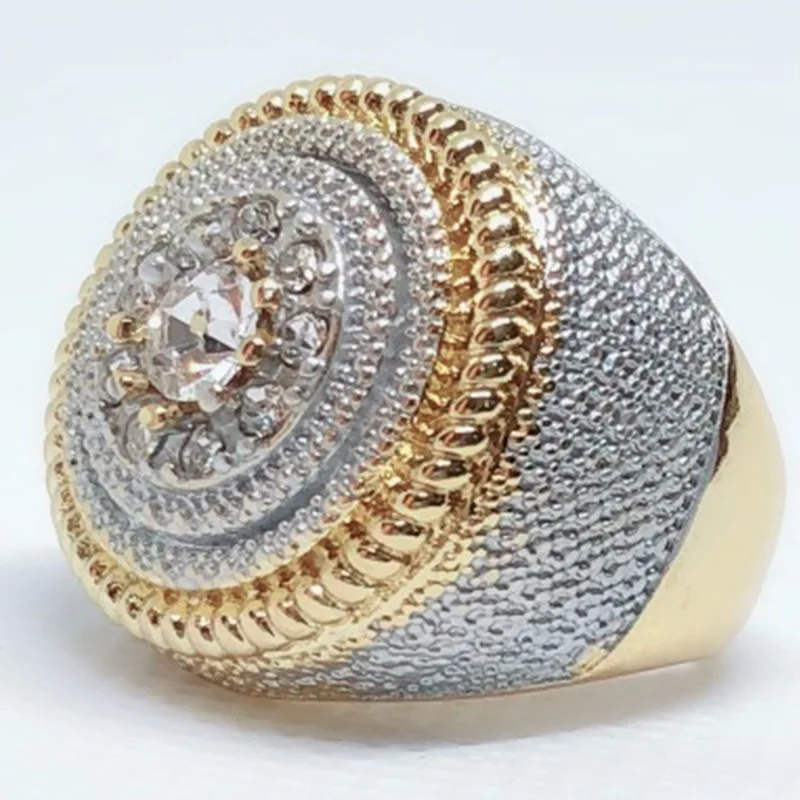 Модное роскошное круглое кольцо с прозрачным кубическим цирконием для мужчин