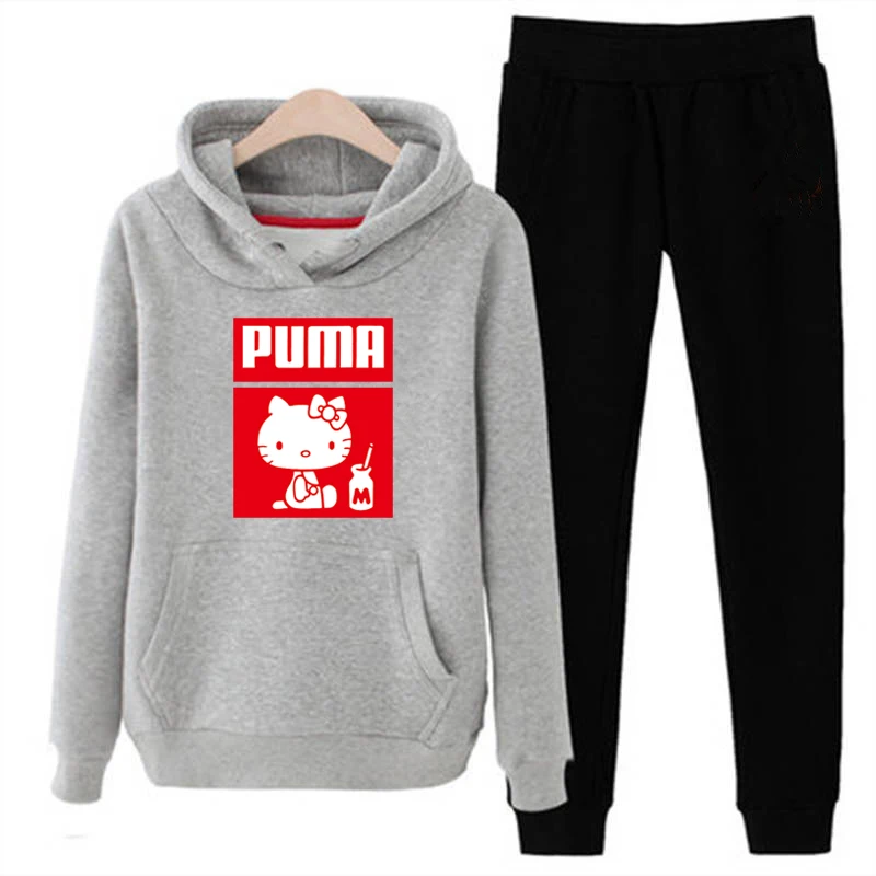 T04 3xl плюс размер милый hello-kittty толстовки брюки комплект одежды повседневный комплект из 2 предметов теплая одежда однотонный спортивный костюм женский комплект Топ Брюки дамский костюм