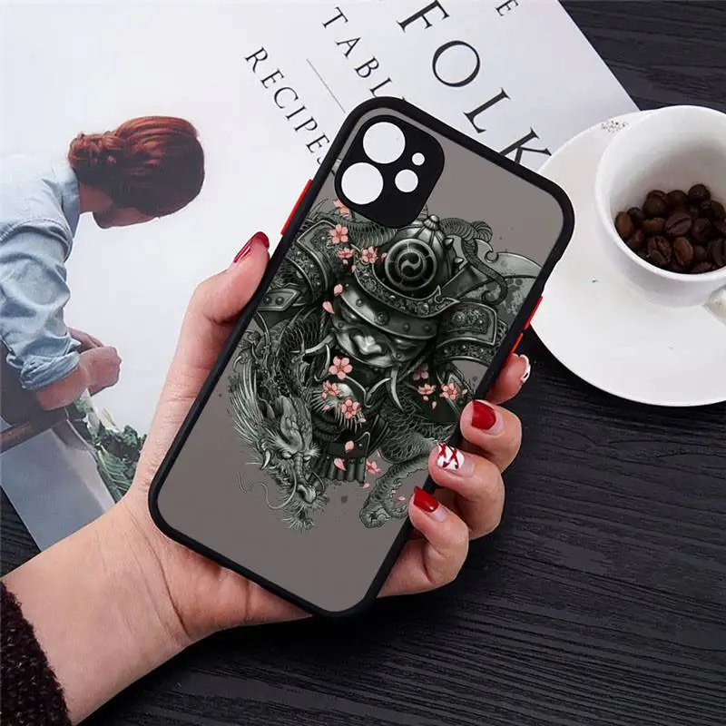 

Japanese samurai oni mask Phone Case Transparent Matte for iPhone 7 8 11 12 s mini pro X XS XR MAX Plus cover funda