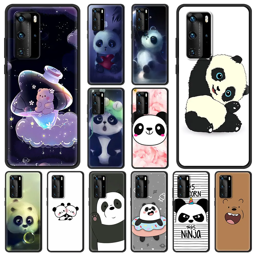 

Funny Cute Panda Phone Case For Huawei P30 Pro P20 P40 Lite E P Smart Z Y6 Y7 2019 Soft Silicone Black Cover Couqe Funda Capa