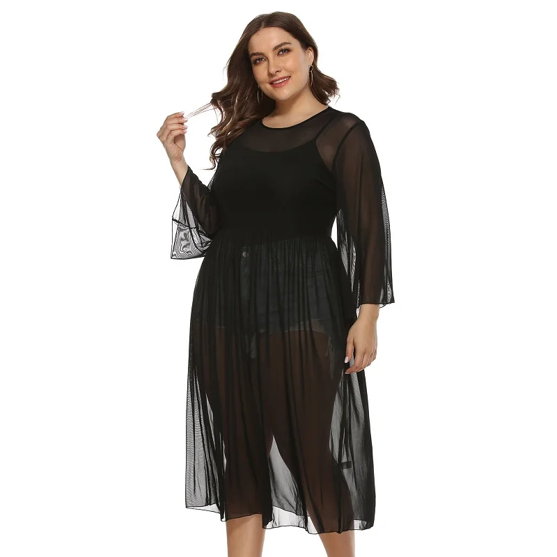 Новинка размера плюс прозрачное пляжное платье женское бикини купальник накидка