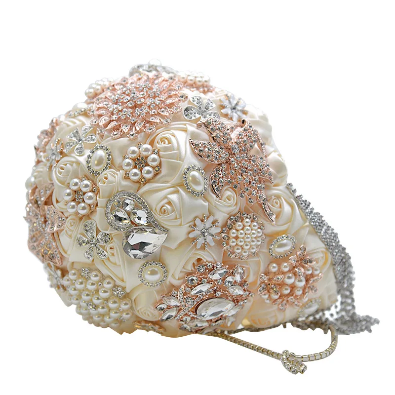 Сивер Кристалл водопад цвета слоновой кости Шелковые Розовые цветы Золотая