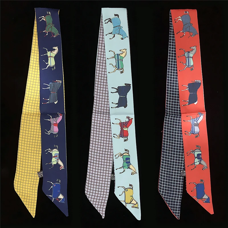 

Horse print luxury brand ladies summer scarf tight-fitting bag ribbon silk headband women bandanas beach shawls MQ55