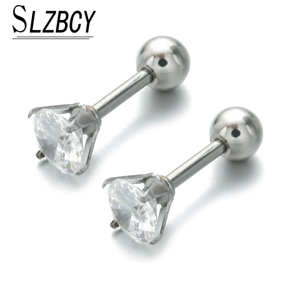 Серьги гвоздики женские из нержавеющей стали с фианитом|Серьги-гвоздики| |