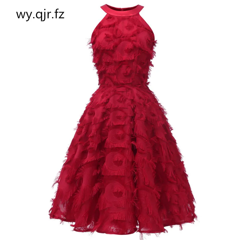 

CD1710 # бордовые вечерние платья, короткое коктейльное платье с лямкой на шее, розовое, белое, перо, кисточки, для встречи выпускников, зима, нов...