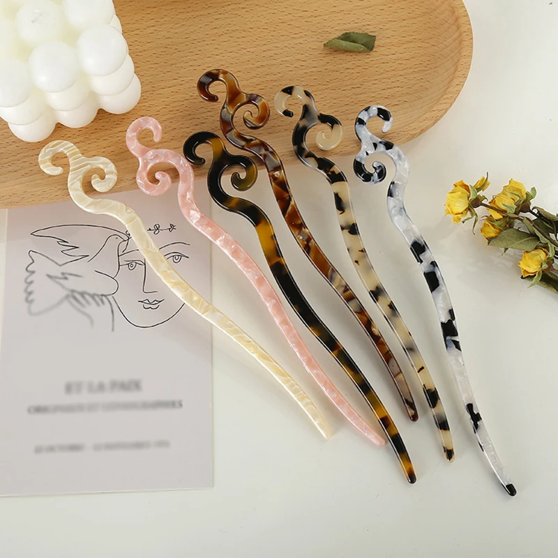 

Vintage Acetate Chopstick Women Tortoiseshell Hair Clip Chinese Style Long Hair Sticks Geometric Twisted Colorful Hairpins