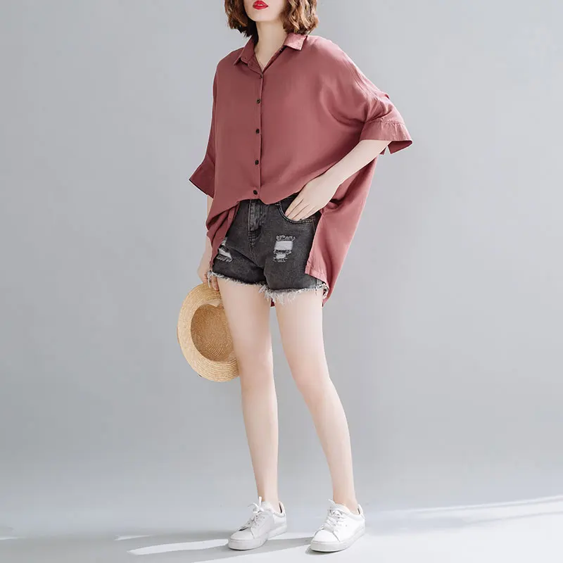 Женская блузка с рукавом летучая мышь DIMANAF однотонная Повседневная свободная