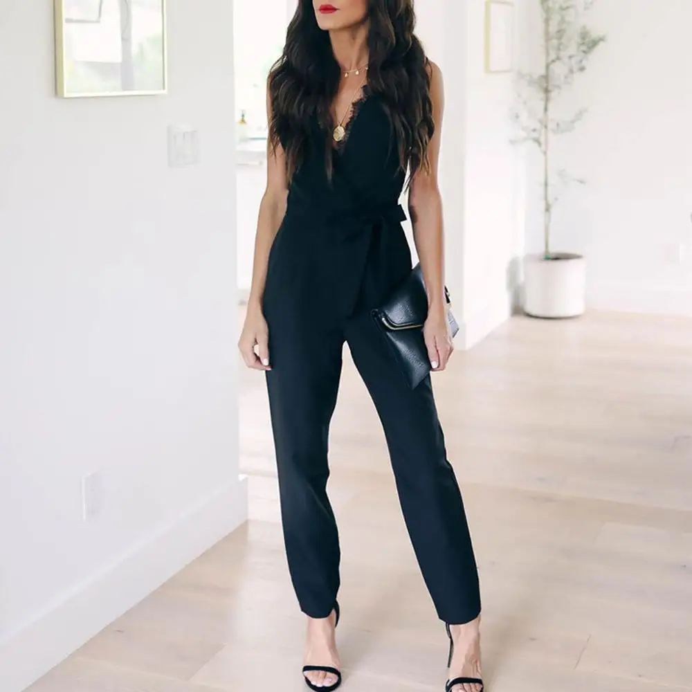 Сексуальный кружевной комбинезон с v образным вырезом женские топы карманами без