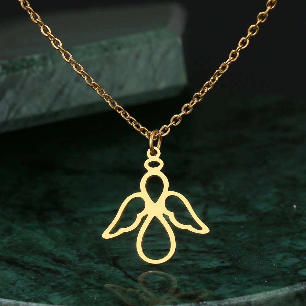 

Stainless Steel Necklaces Hollow Angel Pendant Chain Fashion Necklace For Women Jewelry Wedding Party Girls Gifts Dropshipping