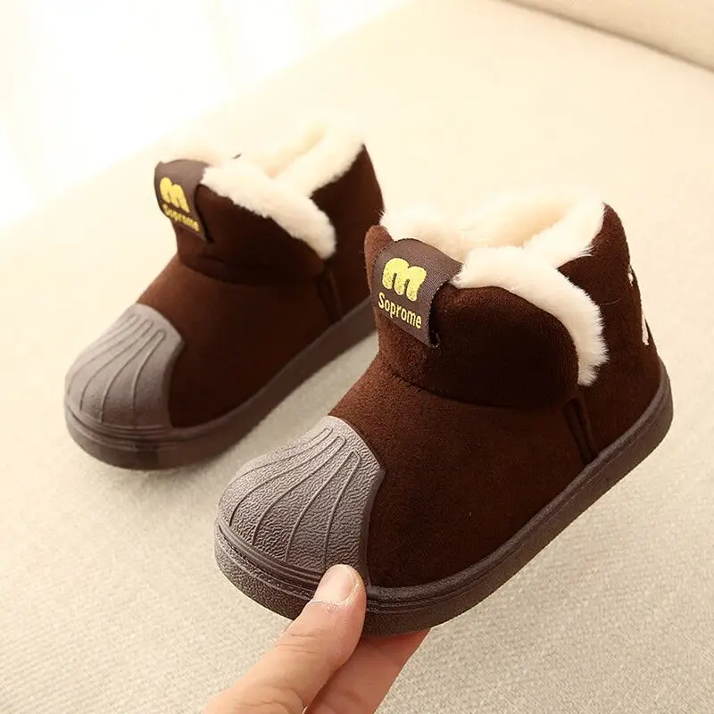 Brown New Winter Snow Boots For Kids Girls Home Slippers Cartoon Unicorn Baby Girls Shoes For Children Boys Indoor Bedroom Slippers - Цвет: Brown