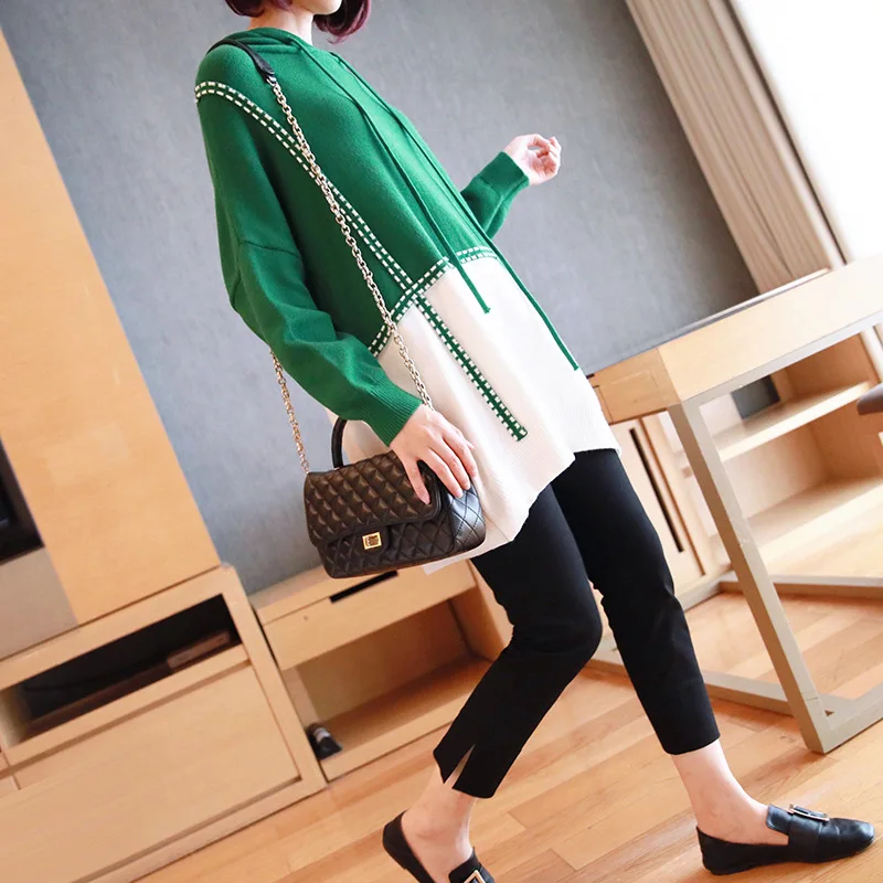 

Ms. long section hooded sweater knit long-sleeved big yards loose pullover sweater 2019 Korean version of the new women