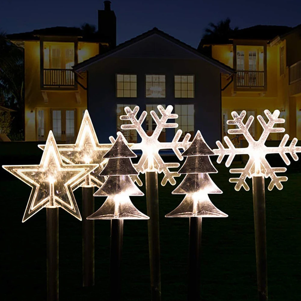 

5Pcs/Set Solar LED Pathway Lights Outdoor Waterproof Warm Lights Star Snowflake Tree Landscape Lights Garden Decoration