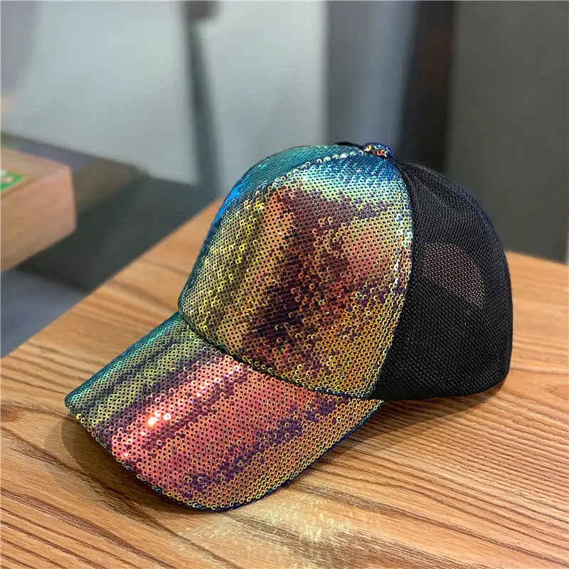 

New Women Sequined Bling Baseball Cap Korean Style Fashionable Out Hollow-out Breathable Sunshade Hat C034
