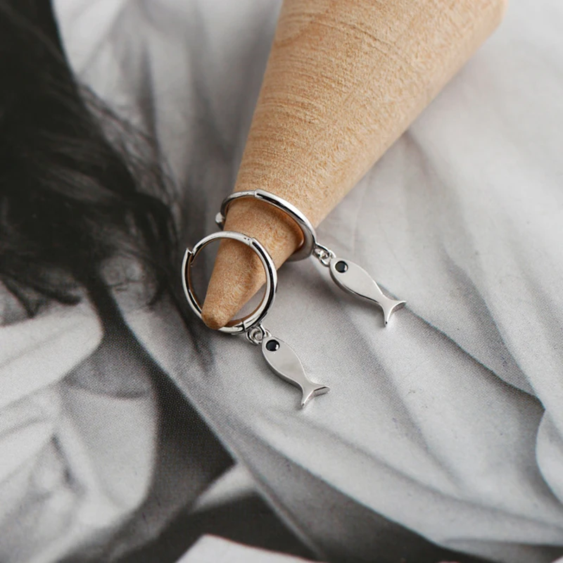 100% Стерлинговое Серебро 925 пробы золотой цвет морская рыба черные циркониевые