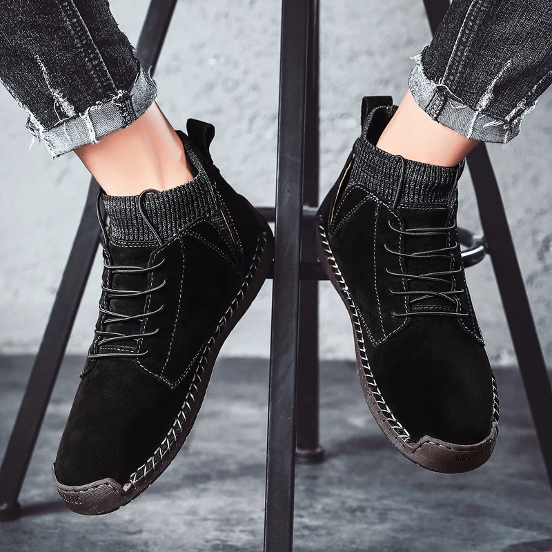 Кроссовки мужские кожаные лоскутные Нескользящие большого размера 38-48 - купить