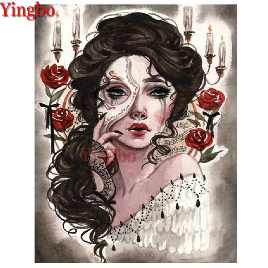 

Diy 5D Diamond Painting Mask beauty Embroidery Diamond Arts and Crafts Kit Jewel Cross Stitch Rose Girl Mosaic Decor