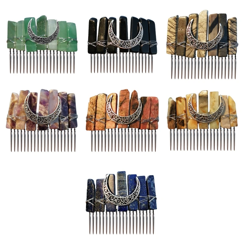 

Bohemian Raw Crystal Quartz Tiara Hair Comb Vintage Antique Moon Hairpin Clip Wedding Multicolor Jewelry Hair Accessory