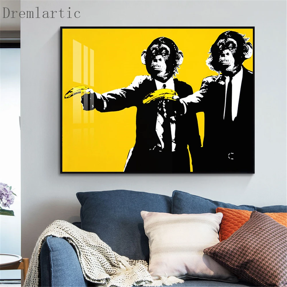 

Monkey Banana Shoot Canvas Poster Silk Fabric Modern Style Prints Party House Decor Room#20-1005-43-23