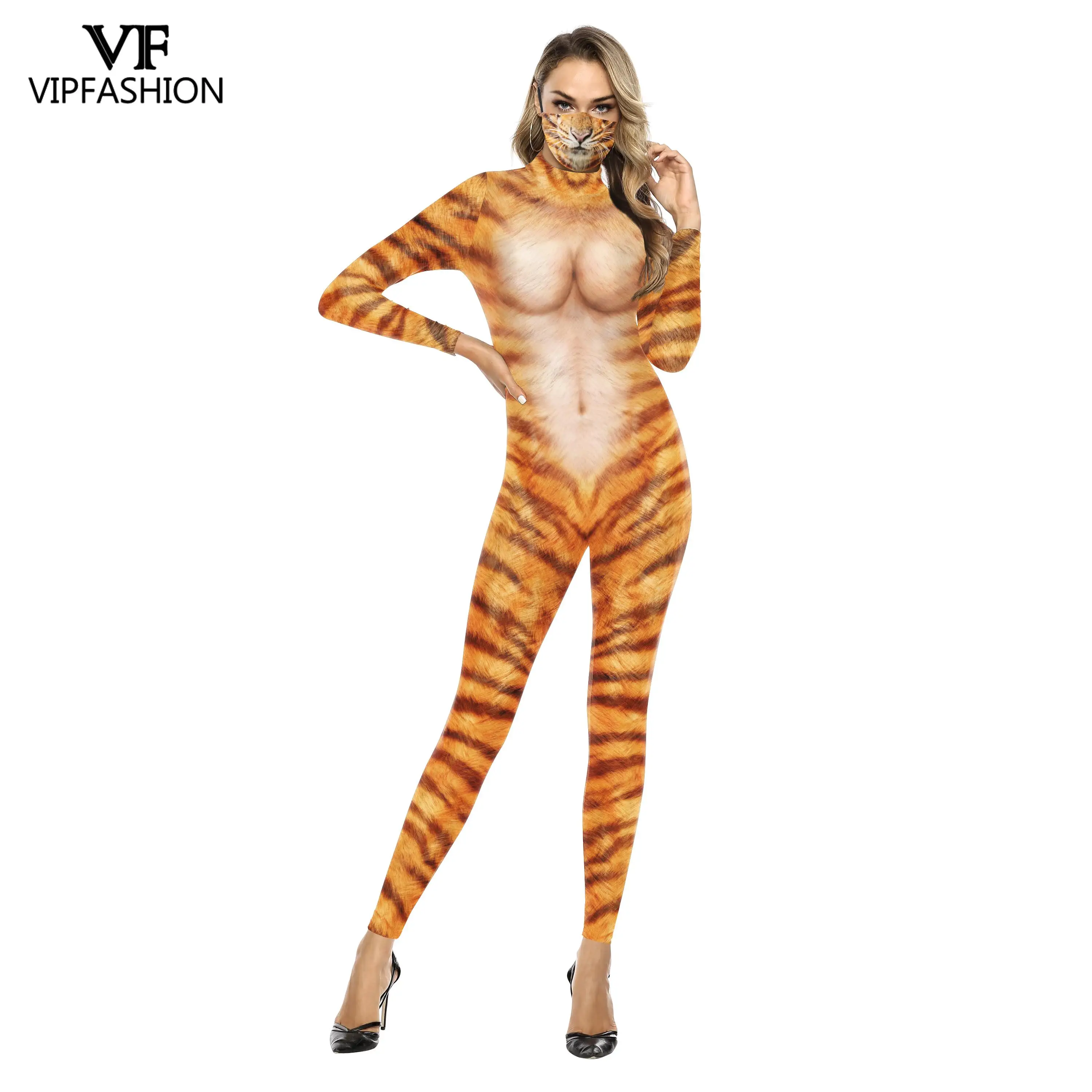 VIP FASHION Halloween Costumes for Women Sexy Snake Leopard Animal Cosplay Performance Carnival Party Bodysuit Jumpsuits Outfits