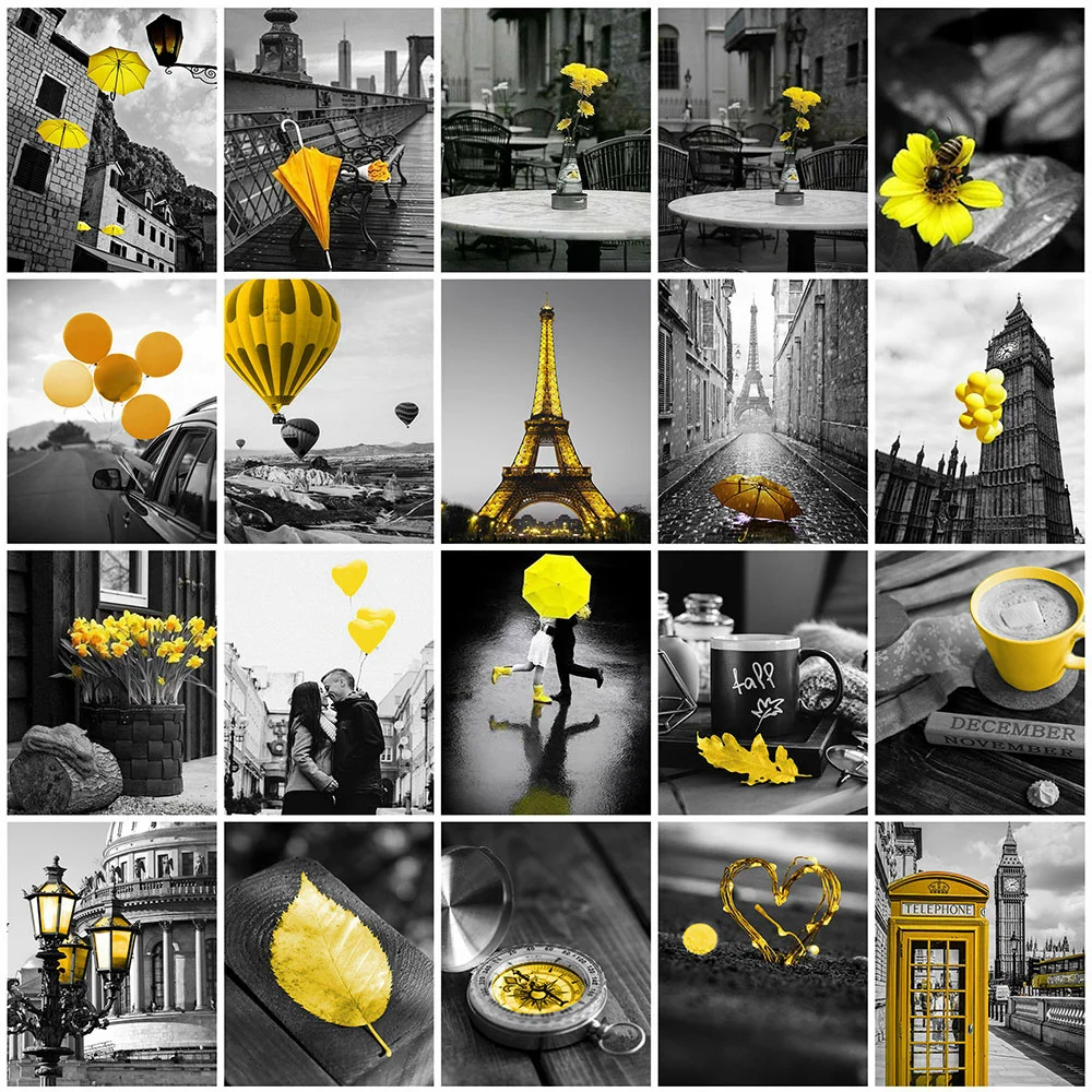 

Алмазная 5D Вышивка Huacan «сделай сам», черная и желтая живопись, пейзаж, полноразмерная мозаика, ручная работа, подарок, домашний декор